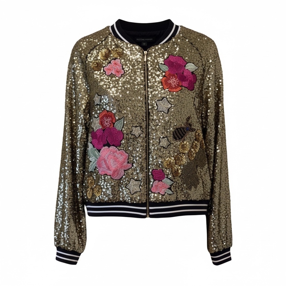 Boston proper NWT gold sequined embroidered jacket, small